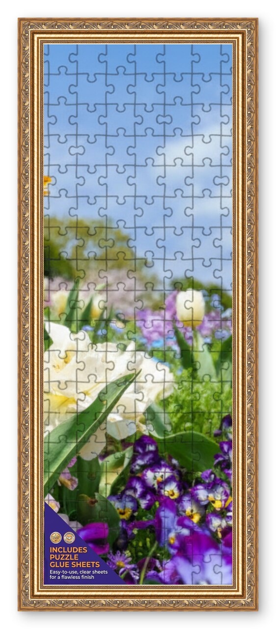 CustomPictureFrames.com Solid Wood Round Mat Puzzle Frame - Multiple Sizes - Black Precision-Cut Mat - Adhesive Preservation Sheets - Assembled in USA Made in the USA